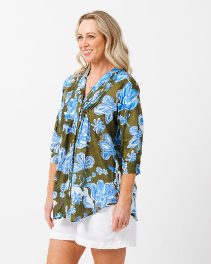 Palm Cove Top in Kale Floral