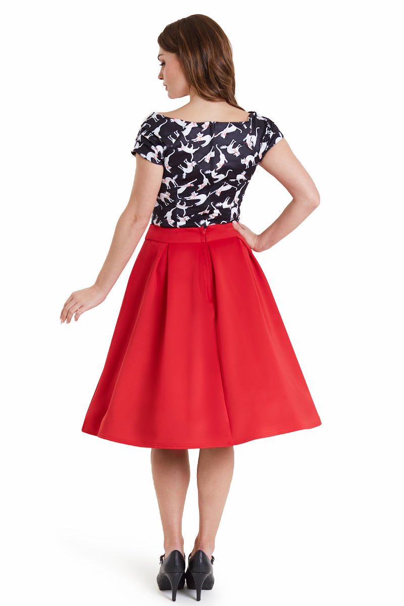 Lilian Retro Off Shoulder Black Cat Top