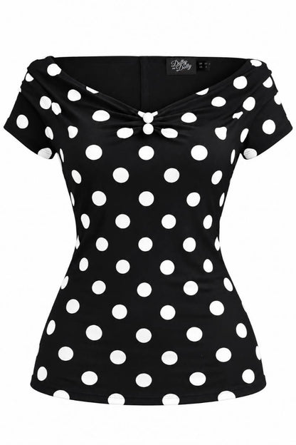 Lilian Polka Dot Off-Shoulder Top In Black
