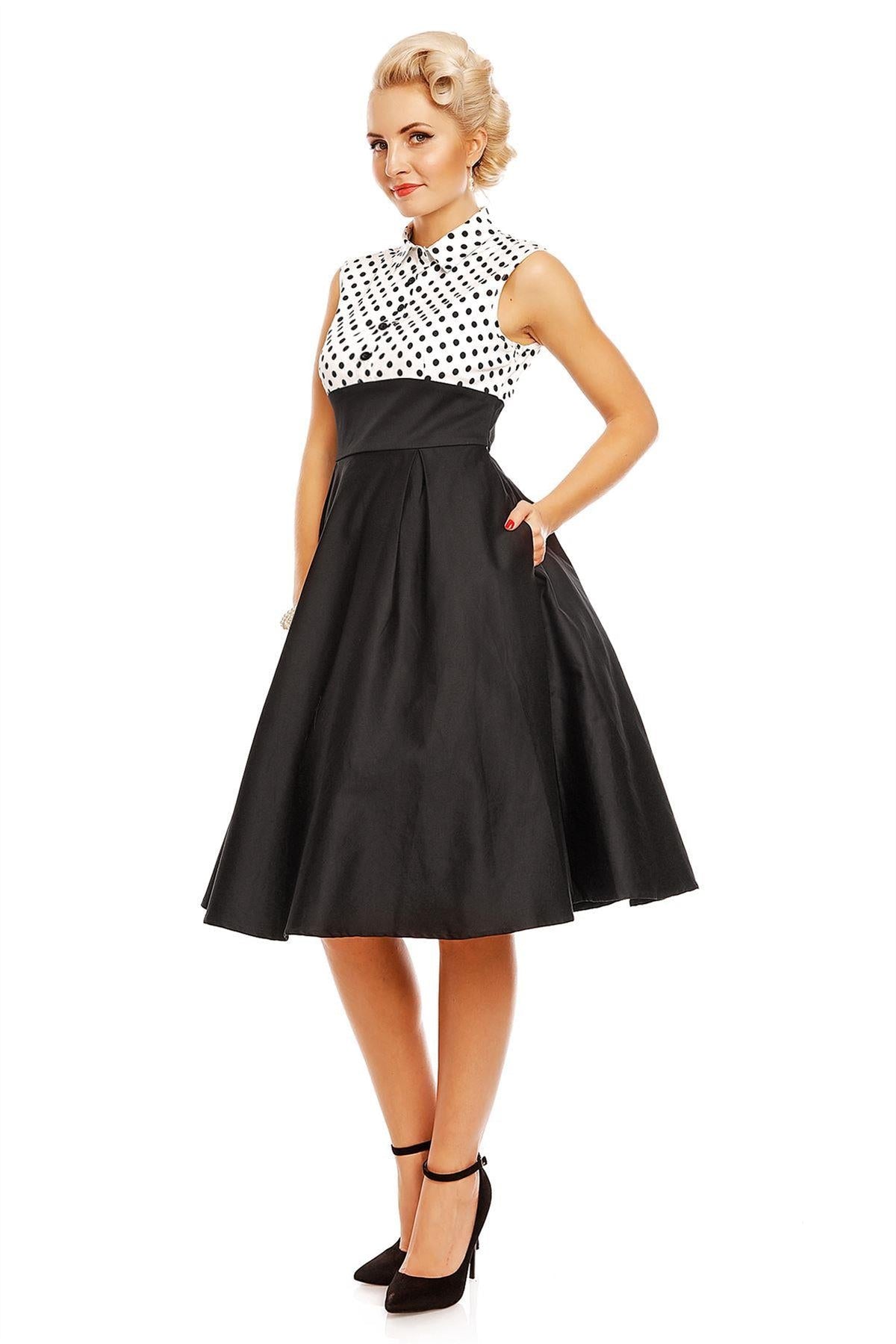 Lisa Polka Dot Shirt Dress in White and Black