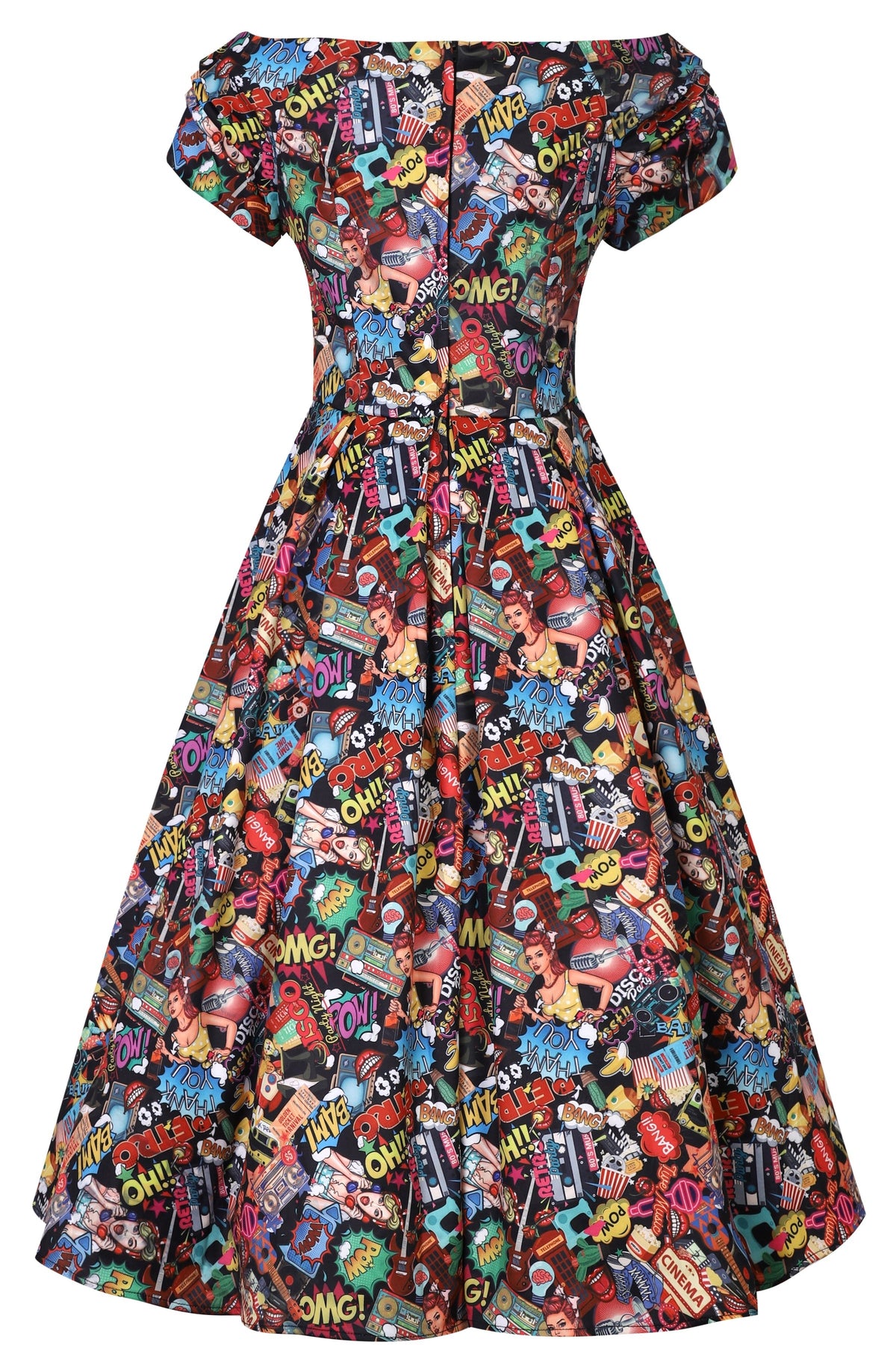 Lily Retro Off Shoulder Pop Art Circle Dress