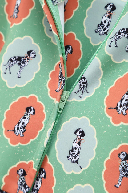 Amanda Dalmatian Flared Dress In Green