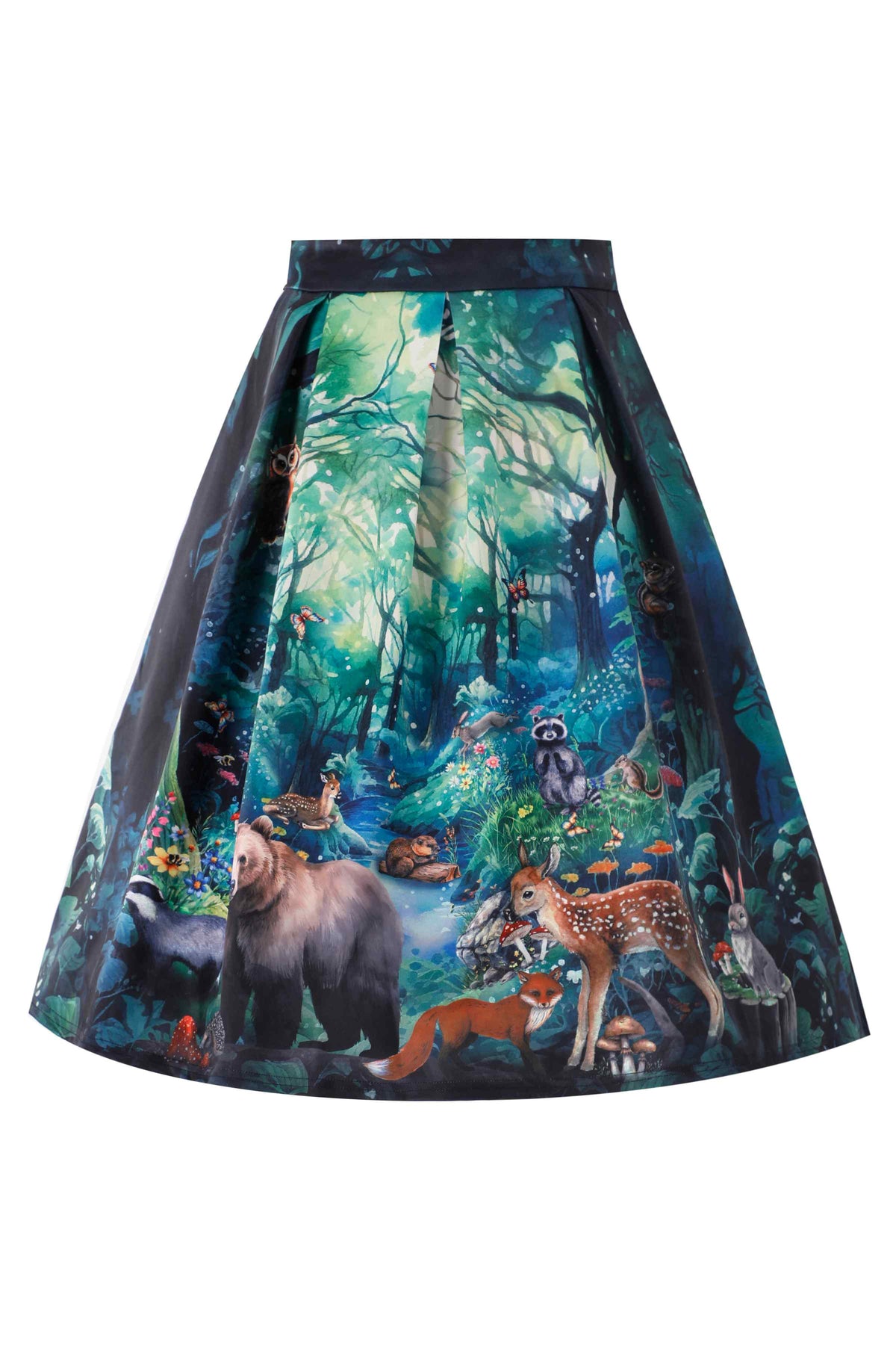 Aisley Woodland Creature Pleated Midi Skirt