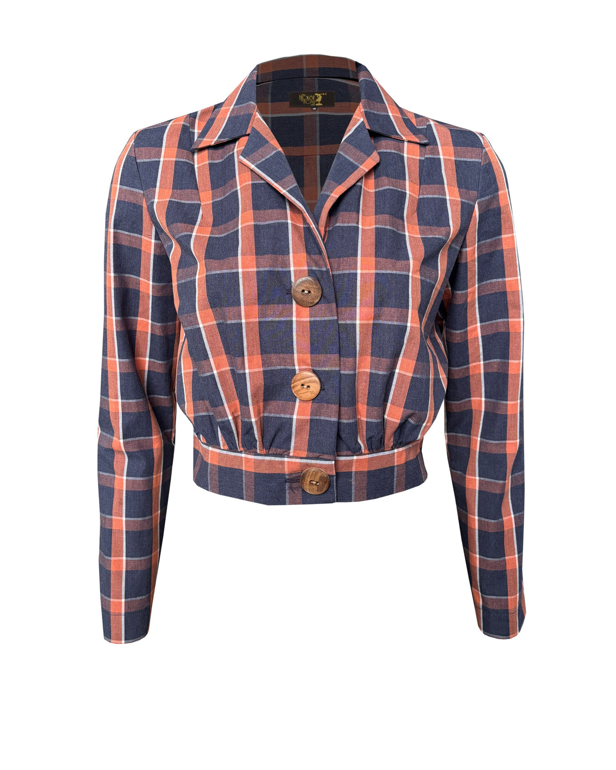 1930s Amelia Blouse - Navy and Orange Plaid
