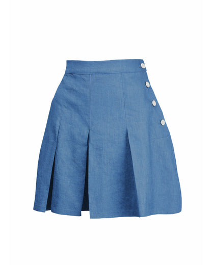 1930s Pleated Shorts - Aqua Natural Fibre