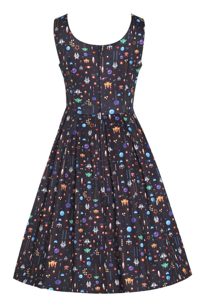 Amanda Black Retro Arcade Game Flared Dress