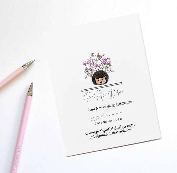PinkPolish Design Note Cards "Bunny Celebration" Handmade Notecard