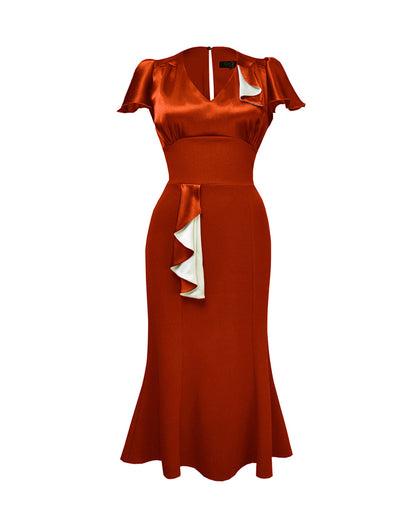 1930s Cabaret Flutter Dress - Rust
