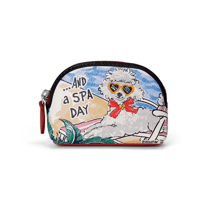 Brighton coin pouch with illustrated poodle in heart sunglasses and red bow print on a white background