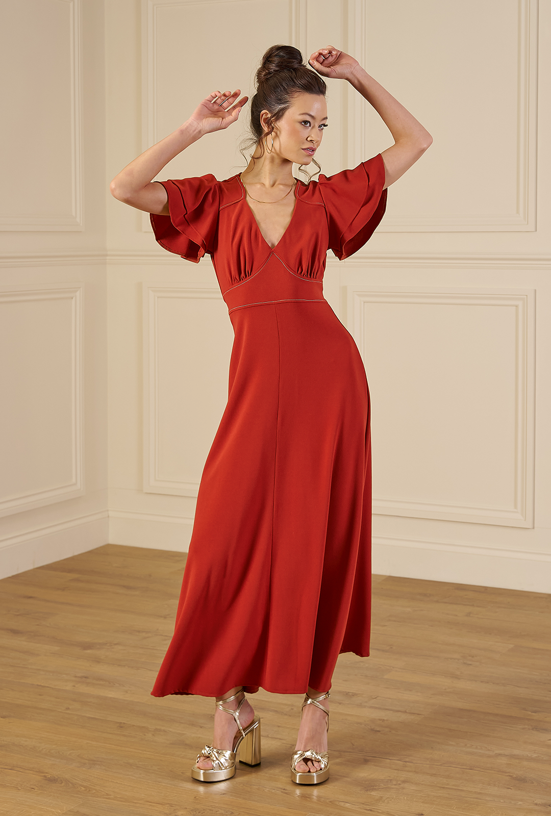 1970s Carrie Midi Dress - Rust