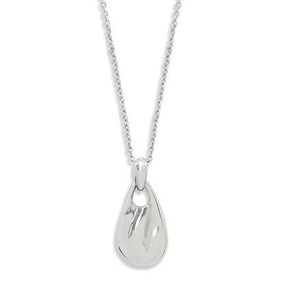Brighton teardrop pendant necklace with silver-plated finish and delicate cable chain on a white background