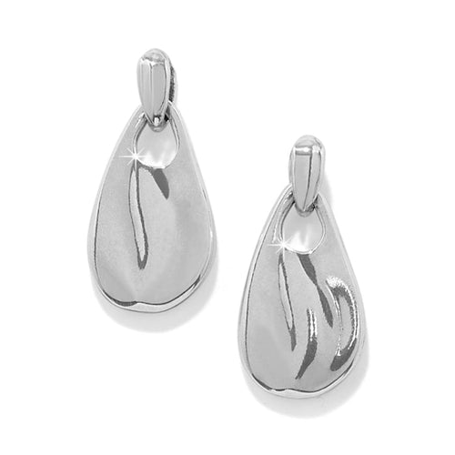 Brighton drop earrings with silver-plated teardrop shape and polished finish on a white background