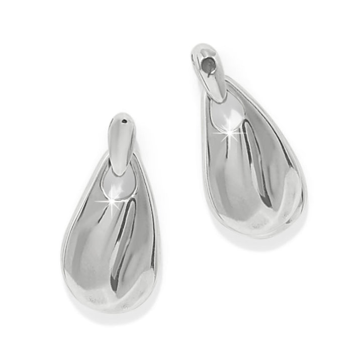 Brighton drop earrings with smooth silver-plated teardrop shapes and polished reflective finish on a white background