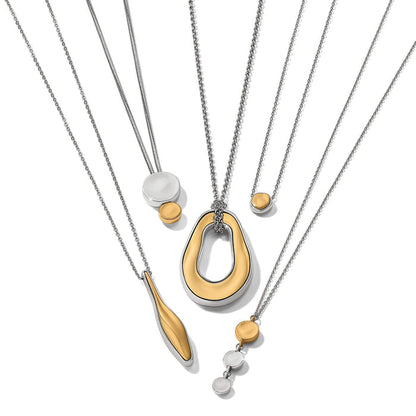 Brighton necklaces in two-tone finish with assorted pendants including teardrop, oval, and circular shapes on a white background