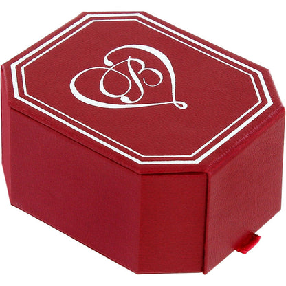 Brighton red octagonal gift box with white scroll heart emblem and decorative border on a white background