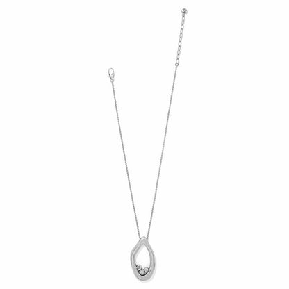 Brighton pendant necklace with silver-plated open teardrop shape and crystal accents on a white background