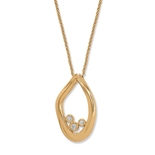 Brighton pendant necklace with gold-plated open teardrop shape and three crystal accents on a white background