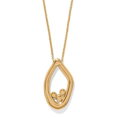 Brighton pendant necklace with gold-plated open teardrop shape and small beaded cluster accent on a white background
