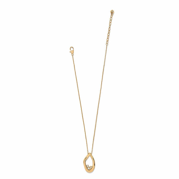 Brighton pendant necklace with gold-plated open teardrop shape and crystal accents on a white background