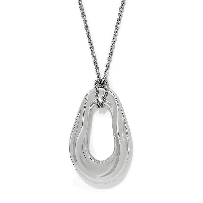 Brighton pendant necklace with sculpted open teardrop shape and silver-tone chain on a white background