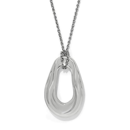Brighton pendant necklace with sculpted open teardrop shape and silver-tone chain on a white background