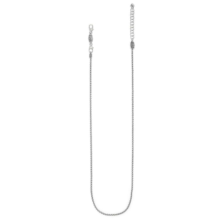 Brighton silver-plated chain necklace with ornate beaded stations, lobster clasp, and adjustable extender on a white background