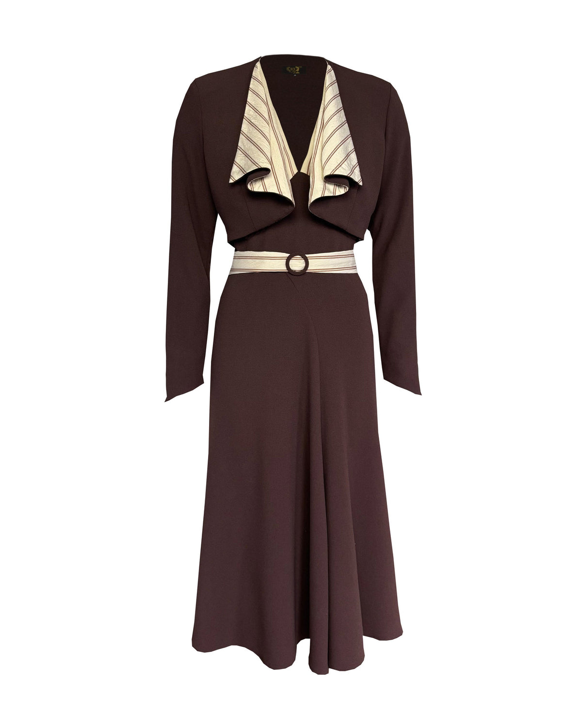 1930s Connie Dress and Crop Jacket - Brown and Oakline Stripe