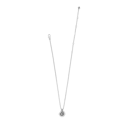 Brighton pendant necklace with silver-plated round charm, crystal accent, and lobster clasp on a white background