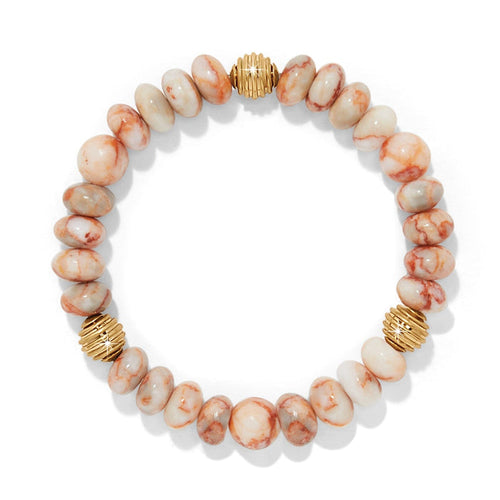 Brighton beaded stretch bracelet with red-veined marble stones and gold-plated accent beads on a white background