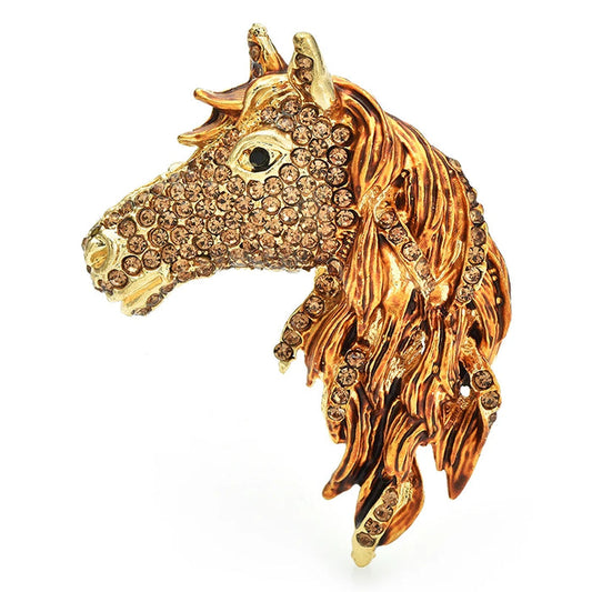 Crystal Horse Head Brooch (Brown)