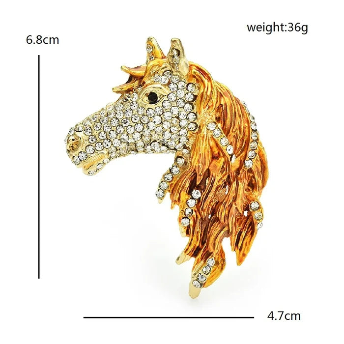 Crystal Horse Head Brooch (Brown)