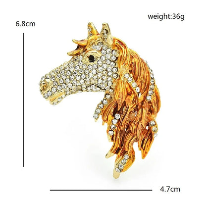 Crystal Horse Head Brooch (Brown)