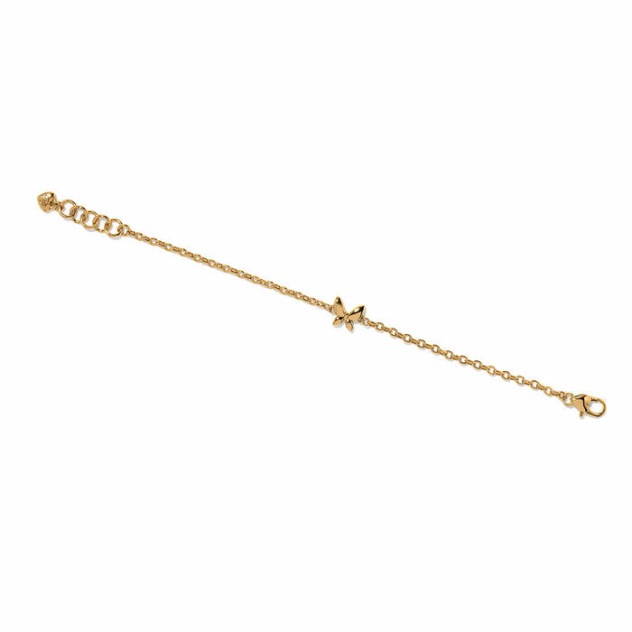 Brighton bracelet in gold-plated finish with butterfly accent, extender chain, and lobster clasp on a white background