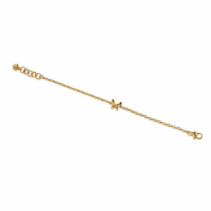 Brighton bracelet in gold-plated finish with butterfly accent, extender chain, and lobster clasp on a white background