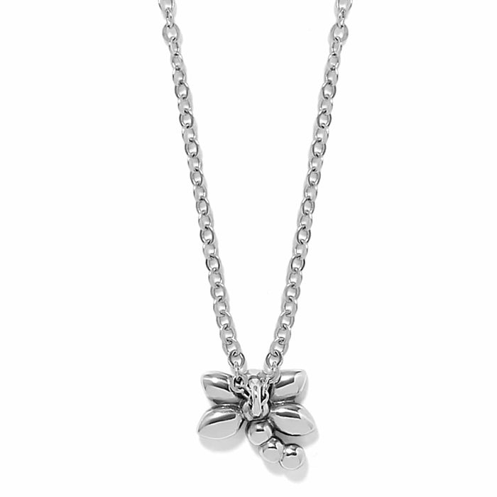 Brighton pendant necklace with silver-plated flower charm and cable chain on a white background