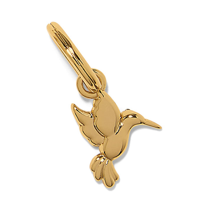 Brighton hummingbird charm pendant with gold-plated finish and split ring loop on a white background