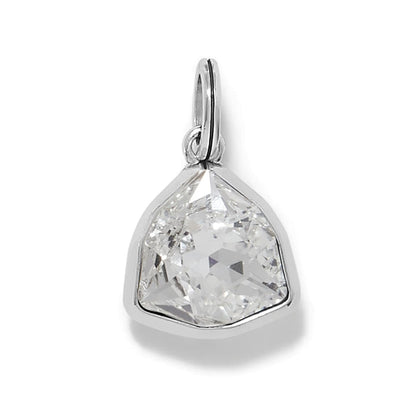Brighton crystal charm with faceted shield-shaped stone in silver-plated bezel setting and split ring on a white background