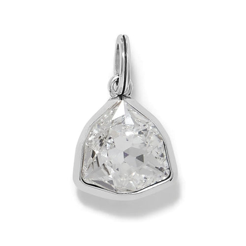 Brighton crystal charm with faceted shield-shaped stone in silver-plated bezel setting and split ring on a white background