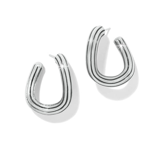 Brighton hoop earrings with silver-plated curved U-shape design and grooved ridge detail on a white background