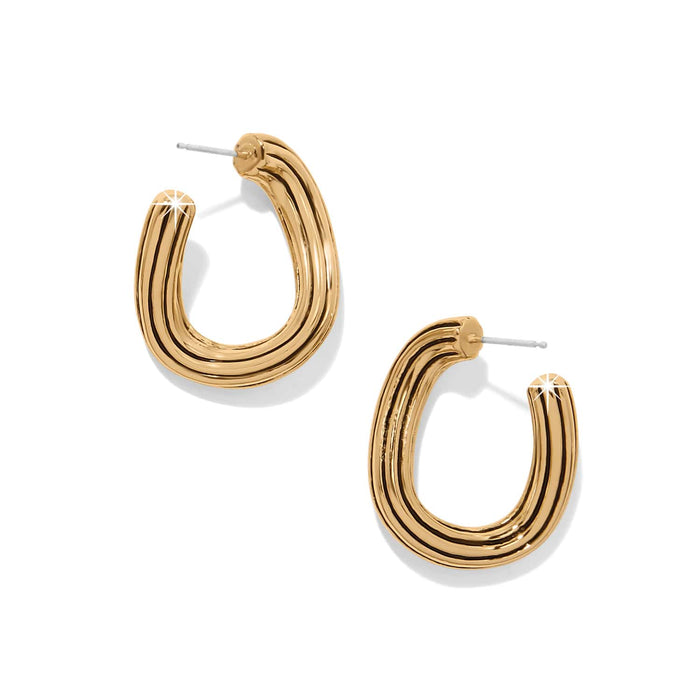 Brighton hoop earrings with gold-plated grooved oval design and post backs on a white background