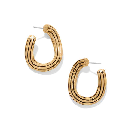 Brighton hoop earrings with gold-plated grooved oval design and post backs on a white background
