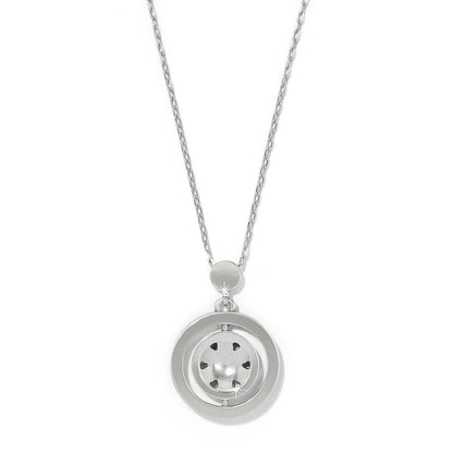 Brighton pendant necklace with silver-plated double circle design and heart cutout details on a white background