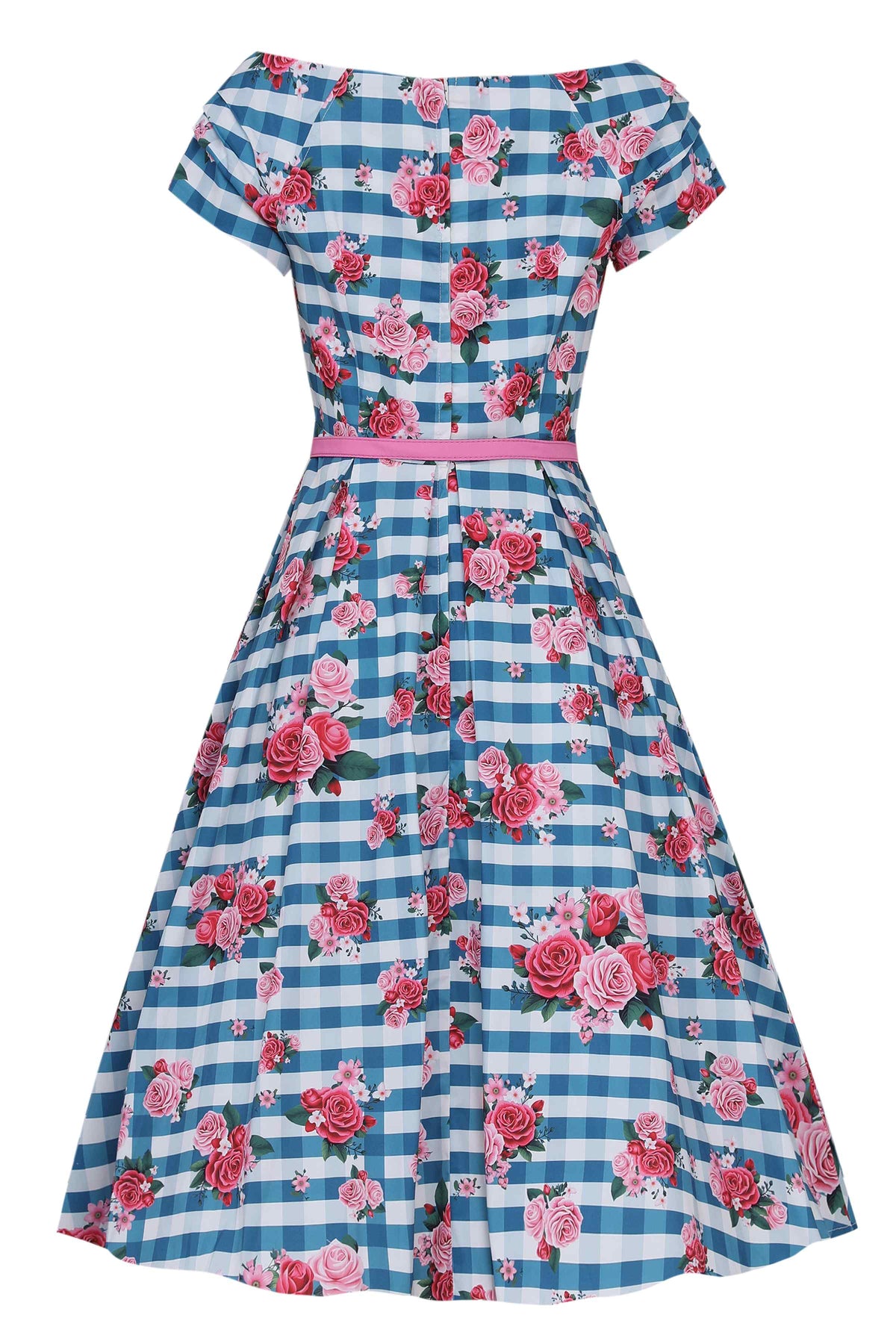 Lily Floral Off Shoulder Dress In Blue Gingham