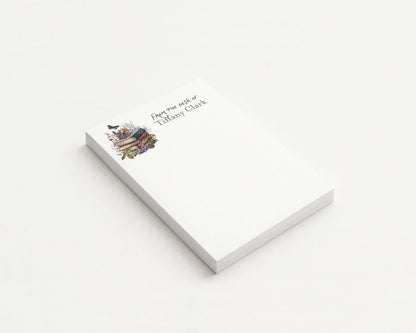Flowers and Books with Butterfly Personalized Blank Notepad