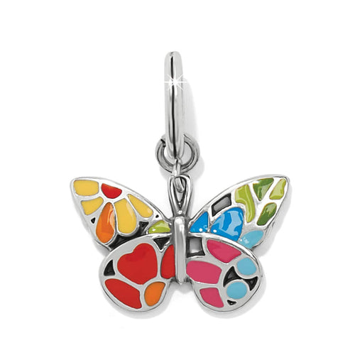 Brighton butterfly charm with multicolor enamel wings and silver-plated finish on a white background