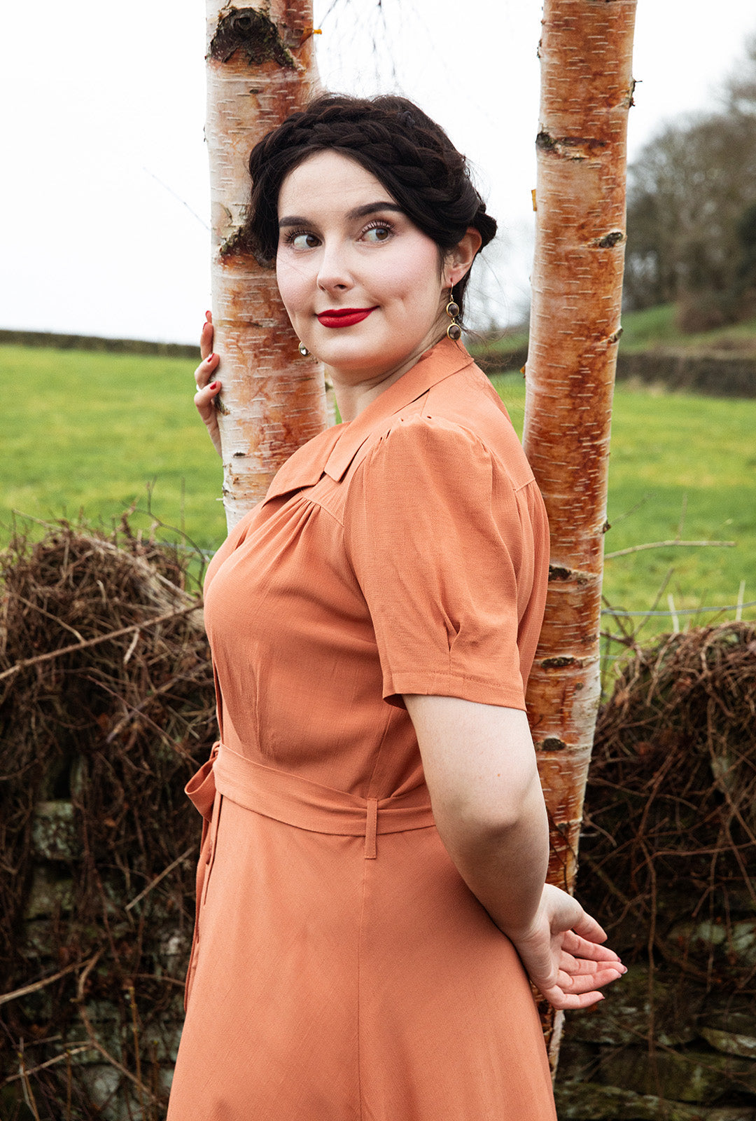 1940s Shirt-Waister Dress - Burnt Peach