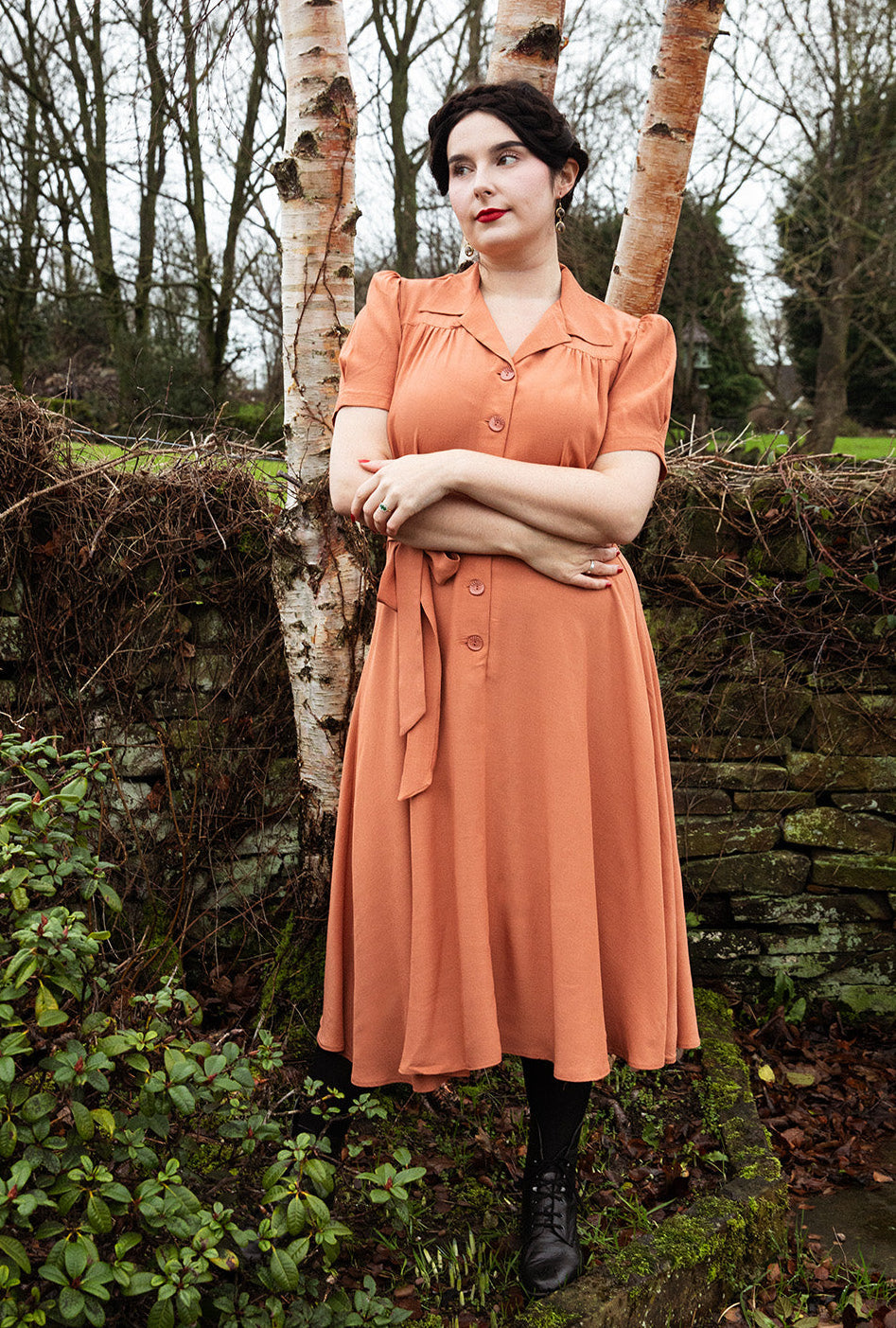 1940s Shirt-Waister Dress - Burnt Peach