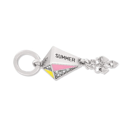 Brighton silver-plated charm with Summer text, pink and yellow enamel, and crystal accents on a white background