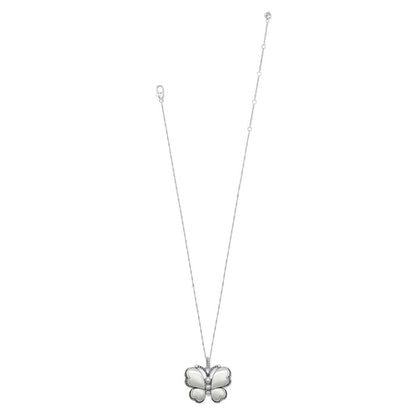 Brighton butterfly pendant necklace with silver-plated chain and crystal-accented wings on a white background