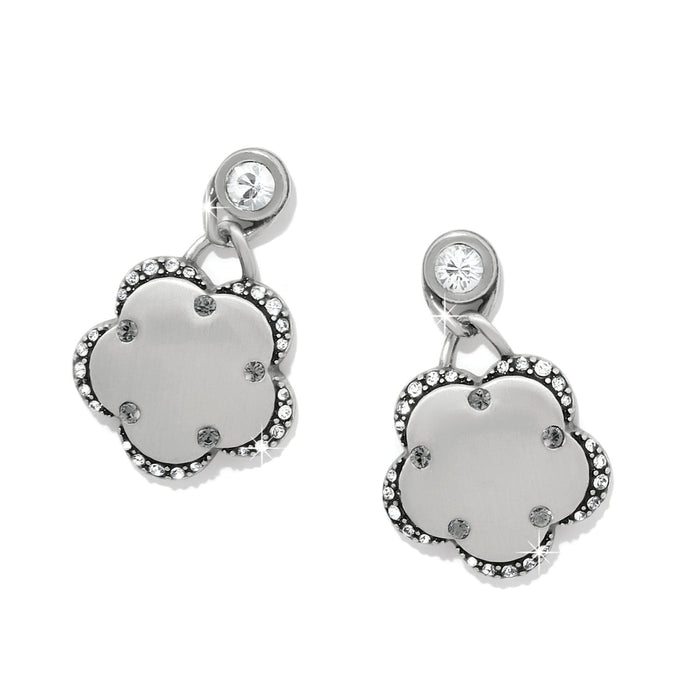 Brighton silver-plated floral drop earrings with crystal accents and bezel-set crystal posts on a white background